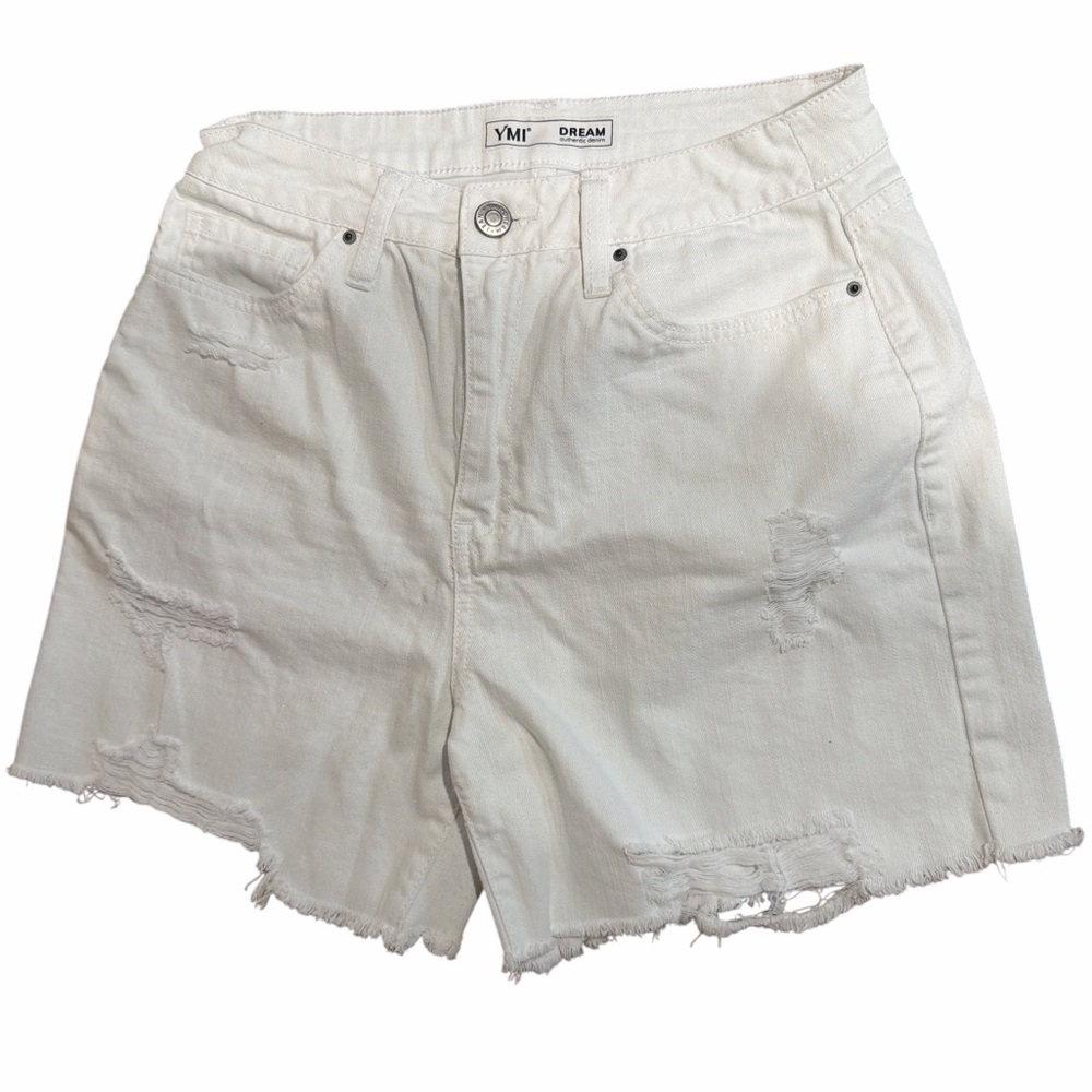 YMI White Distressed High-Rise Denim Shorts. Used